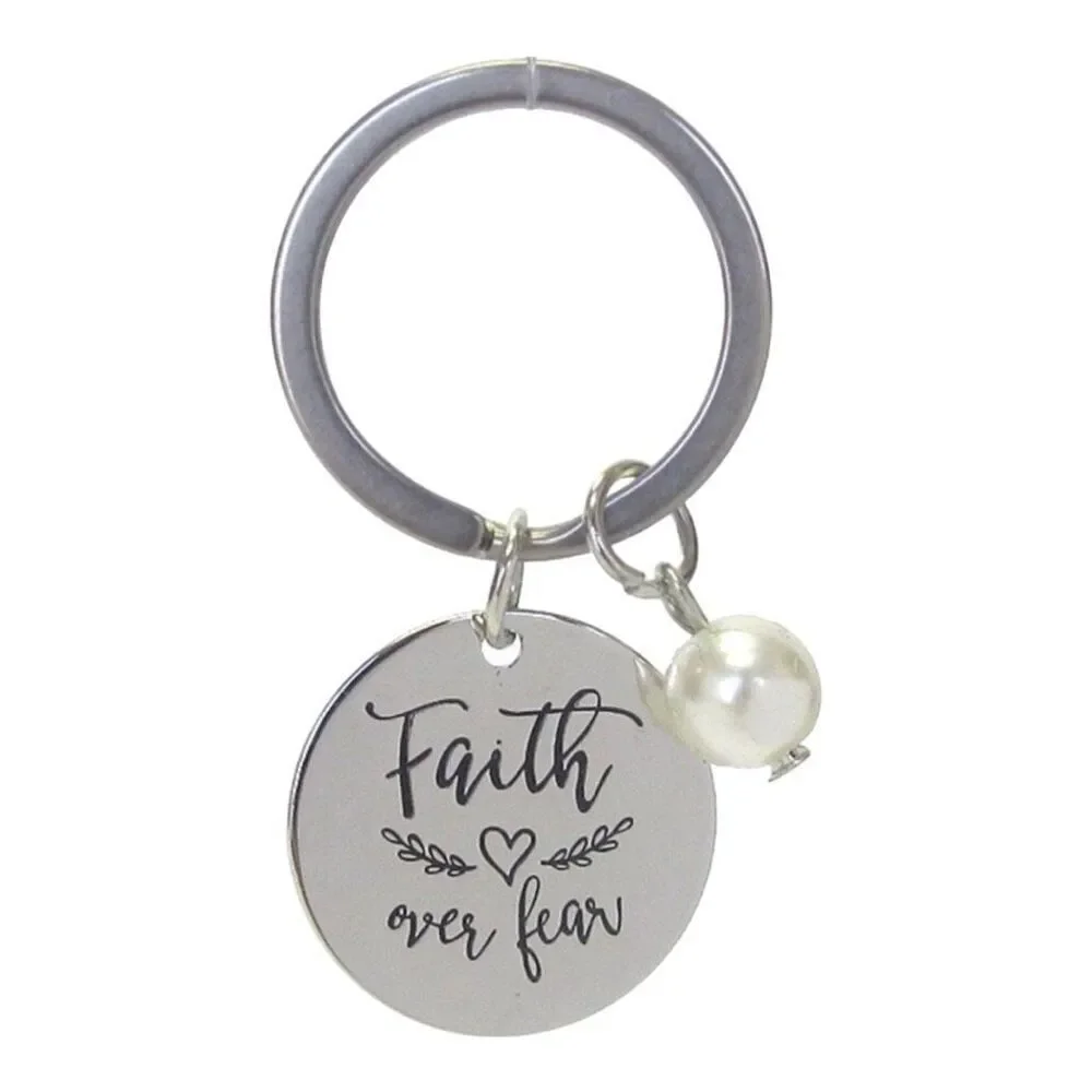 Brand New Boutique Hand Stamped .925 Faith Over Fear Silver Keychain